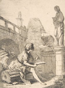 Jongen schetst ruïnes, 18e eeuw