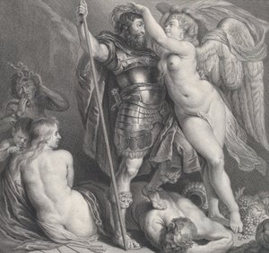 Held gekroond door Overwinning, die een lauwerkrans op zijn hoofd plaatst, Venus en Cupido, ca. 1735-61 door Charles Hutin