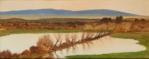 Zonsondergang boven een vijver door Charles Hutton Lear