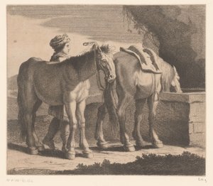 Drinkende paarden door Charles II Errard (attributed to)