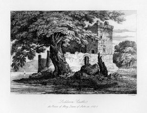 Kasteel Lochleven, Schotland, de gevangenis van Mary, Queen of Scots, 1840 door Charles J. Smith