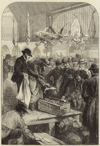 Een visveiling op Columbia Market door Charles J. Staniland