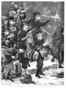 De Hongerigen Voeden, Een Londense Soepkeuken, 1880 door Charles J. Staniland