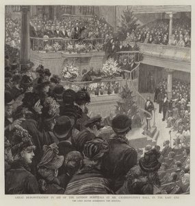 Grote Demonstratie ten Bate van de Londense Ziekenhuizen in de Hal van Mr Charrington, in het Oostelijk Eind door Charles J. Staniland