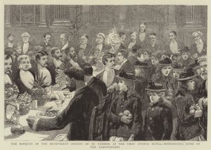Het Banket van de Welwillende Vereniging van St. Patrick in het First Avenue Hotel, met enkele van de Prijswinnaars