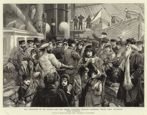 De emigratie van de Russische Joden, de dokter onderzoekt passagiers in het tussendek voor hun vertrek uit Liverpool door Charles J. Staniland