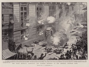 Het Gevecht tussen Armeniërs en Turkse Soldaten bij de Keizerlijke Ottomaanse Bank door Charles J. Staniland