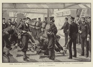 De Marine Manoeuvres, een Landingspartij bewapenen op HMS Conqueror door Charles J. Staniland