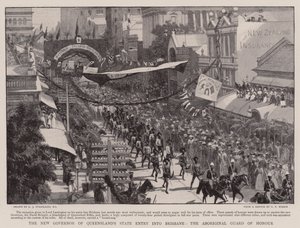 De Staatsintrede van de Nieuwe Gouverneur van Queensland in Brisbane, de Aboriginal Erewacht door Charles J. Staniland