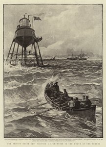 Het schip van Trinity House bezoekt een vuurtoren in de monding van de Theems