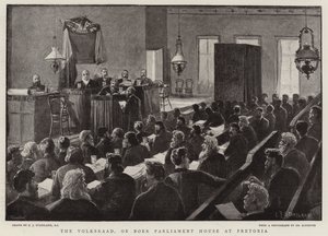 De Volksraad, of Boer Parlementshuis in Pretoria door Charles J. Staniland
