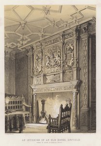 Een interieur in een oud huis, Enfield, bekend als het paleis van koningin Elizabeth door Charles James Richardson