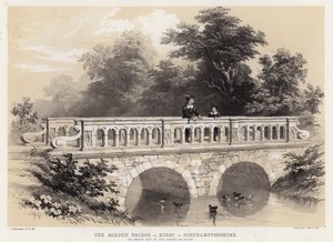 De tuinbrug bij Kirby in Northamptonshire, de oude zetel van Lord Chancellor Hatton