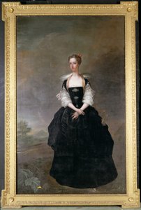 Portret van een dame, lid van de Dundas familie, in een zwarte fluwelen jurk met kanten mouwen door Charles Jervas
