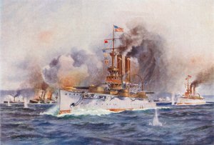 De Vernietiging van de Spaanse Vloot buiten de Haven van Santiago door Charles John de (after) Lacy