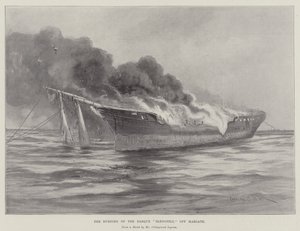 De brand van de bark Blengfell bij Margate door Charles John de Lacy