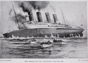 Het zinken van de Lusitania, 7 mei 1915, illustratie uit 