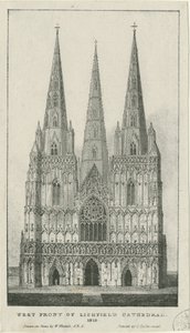Lichfield Kathedraal - Westgevel door Charles Joseph Hullmandel