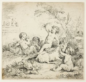 Cherubs met een Geit door Charles Joseph Natoire