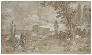 Gezicht op een gedeelte van de Farnesische Tuinen op de Palatijn te Rome