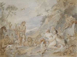 Orpheus die de Nimfen, Dryaden en Dieren Betoverd, 1757 door Charles Joseph Natoire