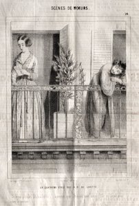 Scènes de moeurs: Un quatrieme étage rue N. D. de Lorette. Je crois quelle lit ma lettre door Charles Joseph Traviès de Villers