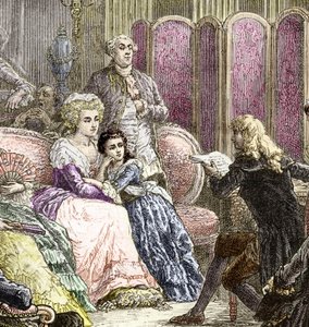 De salon van Suzanne Curchod en Madame Necker (gravure)