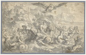 Europa en de stier omgeven door zeegoden door Charles Le Brun