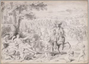 Lodewijk XIV gevangen door Venus, vroege 1670s door Charles Le Brun