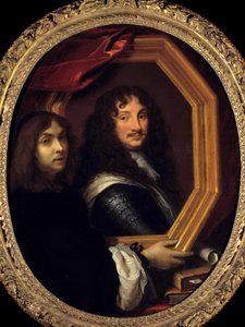 Portret van de kunstenaar (of zelfportret) met het portret van een militair. Schilderij door Charles Lebrun door Charles Le Brun