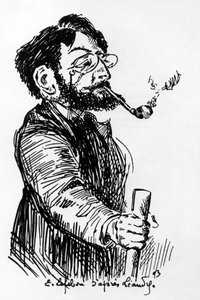 Henri Riviere (1864-1951) Franse kunstenaar en ontwerper (schaduwspel bij Cabaret Le Chat Noir), tekening door E. Lefebvre naar Leandre door Charles Leandre