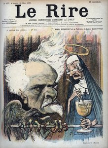 Henri Rochefort en zijn patroonheilige la bonne sainte Pelagie (Prison de la Sainte-Pelagie) - karikatuur door Charles Leandre (1862-1934) in 