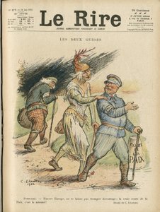 Illustratie van Charles Leandre (1862-1934) voor de omslag van Le Rire, 24/06/22 - De twee gidsen - Engeland Groot-Brittannië, Europa, President van de Republiek, Vrede, Hoed - Poinsare Raymond, David Lloyd George (1863-1945) door Charles Leandre