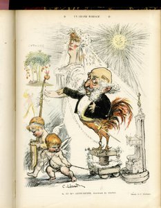 Illustratie van Charles Leandre (1862-1934) in Le Rire, 22/10/04 - Un grand mariage - Huwelijk - Coq, Meyer Arthur - Animalisatie door Charles Leandre