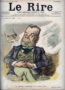 De beroemde trompet van Poppy Aine - Portret van Constant Poppy genaamd de Aine Poppy (1841-1904) - - karikatuur door Charles Leandre (1862-1934) in 