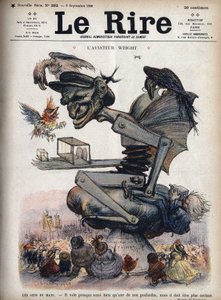 De mensen van Le Mans: het vliegt bijna net zo goed als een van onze pluimvee, maar het moet taaier zijn. Cartoon door de Amerikaanse vliegenier Wilbur Wright aan boord van zijn vliegtuig de 