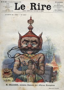 Theophile Delcasse (1852-1923), Franse politicus - Le Gotha du Laughs, No. XXXVI, M. Delcasse, Siamese Minister van Buitenlandse Zaken - Cartoon door Charles Leandre - (6 december 1902)