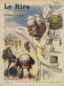 Bezoek van president Loubet van Frankrijk aan Italië. Illustratie voor Le Rire door Charles Leandre