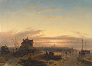 Winter op het IJ voor Amsterdam door Charles Leickert (signed by artist)