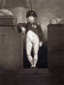 Napoleon Bonaparte op de loopplank van HMS Bellerophon na aankomst in Plymouth Sound, augustus 1815, gegraveerd door Charles Turner