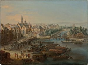 Uitzicht op het Arsenaal, de haven Saint Paul en de quai des Célestins in Parijs door Charles Léopold van Grevenbroeck