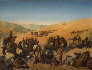 Rust van Karavanen bij de Putten van Saba Beersheba in de Woestijn ten Zuiden van Hebron, 1850 door Charles Louis Fredy de Coubertin