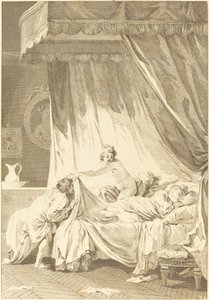 Joconde: Het bed door Charles Louis Lingée after Jean Honoré Fragonard