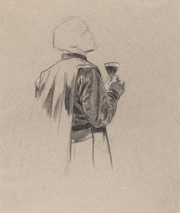 Een Bebaarde Heer met een Glas Wijn door Charles Louis Lucien Muller