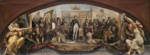 Schets voor het Denon Paviljoen in het Louvre: Les quatre âges artistiques de la France - Présentation des plans à Napoléon, ca. 1864