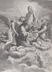 Saint Louis van Frankrijk ontvangen in de hemel door Christus en twee engelen die hem de c... aanbieden, 1671-80 door Charles Louis Simonneau