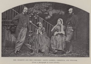 Mevrouw Rossetti en haar kinderen Dante Gabriel, Christina en William