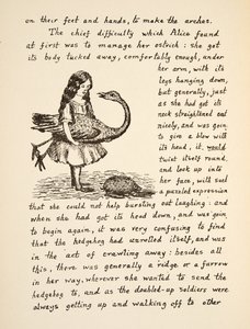 Alice houdt haar struisvogel vast, illustratie uit Alice