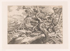 Landschap met reiziger bij een boom door Charles Macé