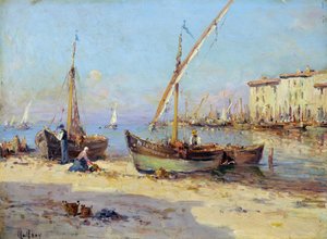 Uitzicht op Martigues. Schilderij door Charles Malfroy (1862-1918). Olie op hout. Dim: 29,5x40cm. Verplichte vermelding: Collectie Fondation Regards de Provence, Marseille